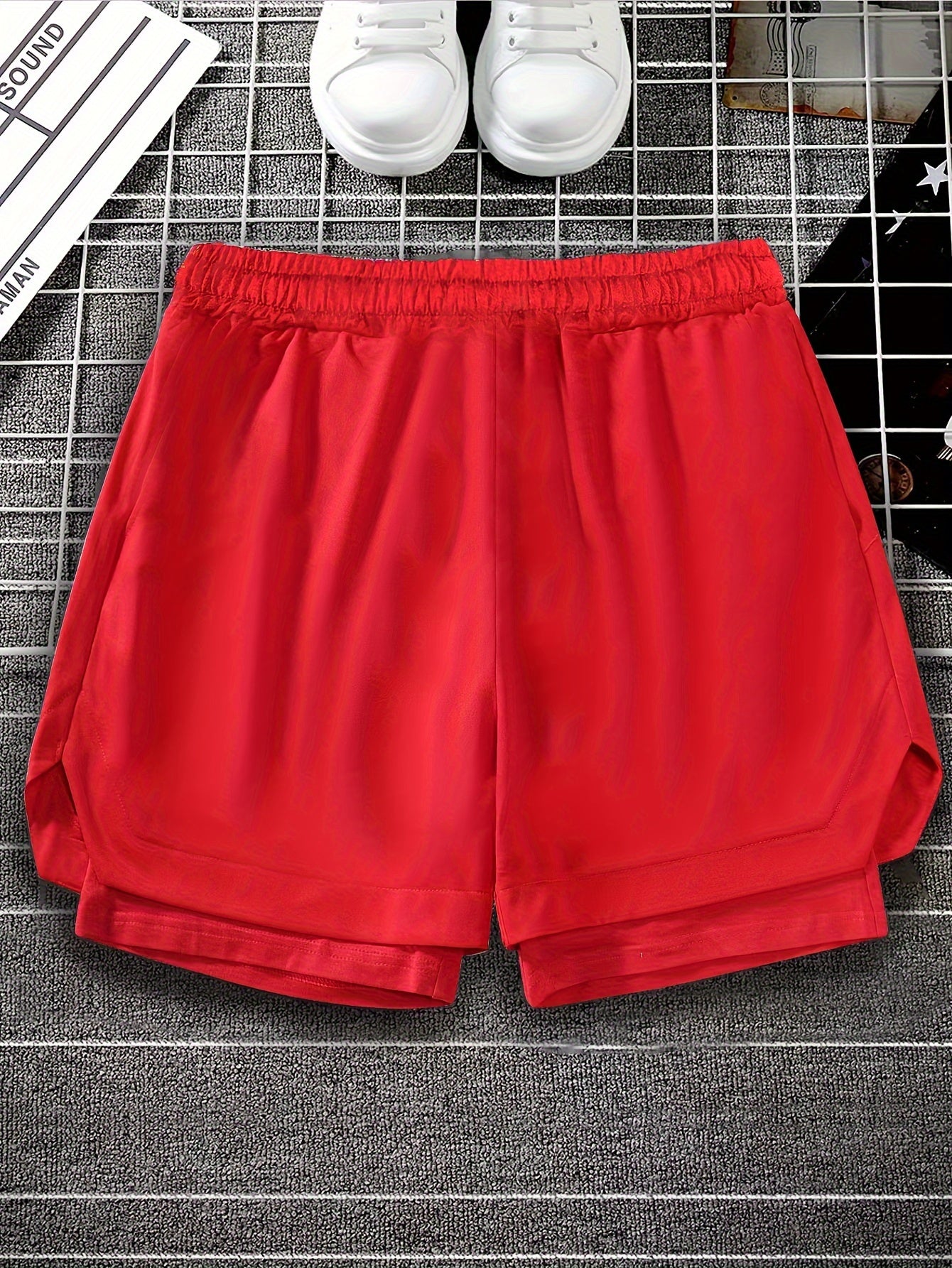 Summer Men's Casual Sports Shorts With Double-layer Design, Running Shorts, Star Style, Casual Style, Boutique Sports Shorts With Pockets, Drawstring, Letter Printed Shorts