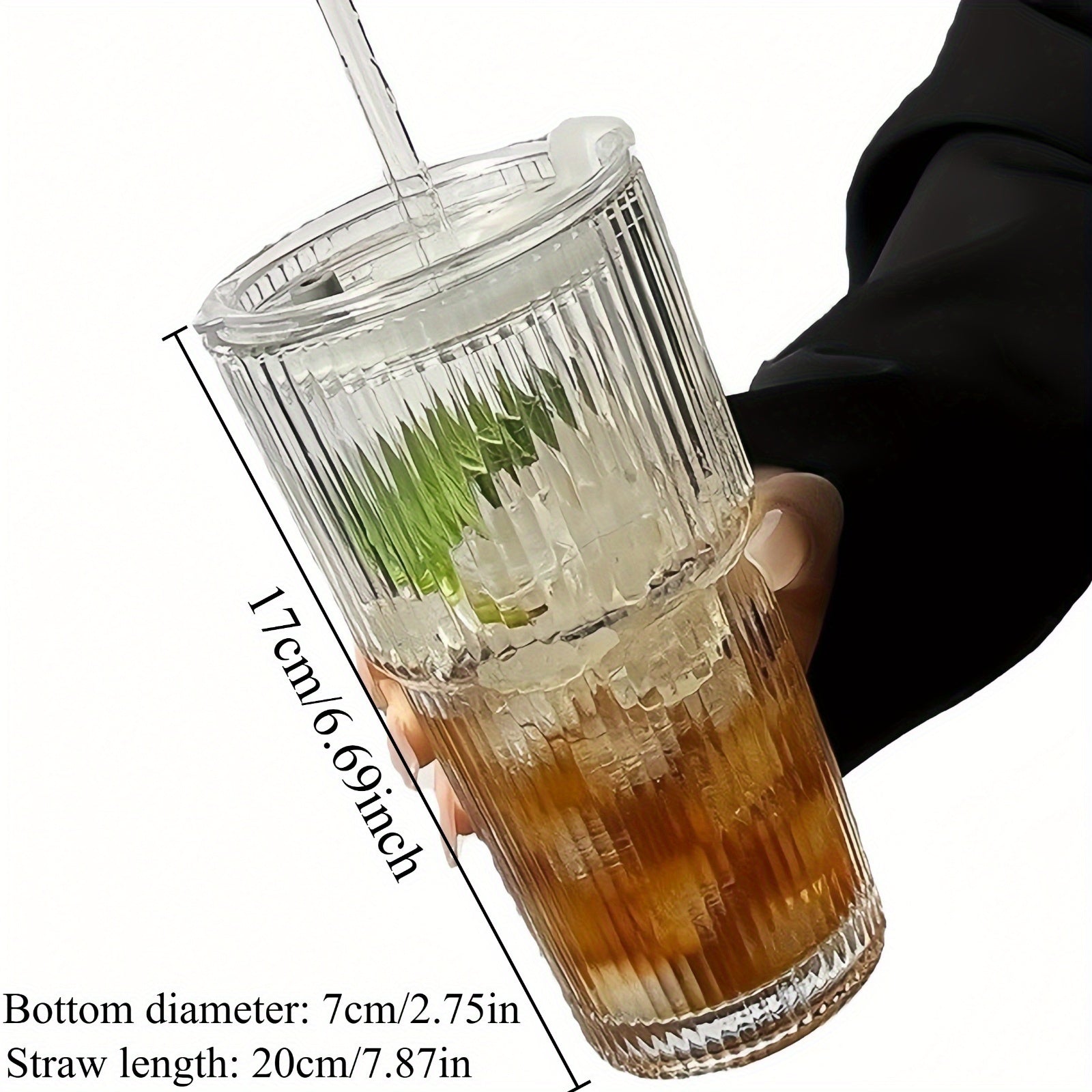 {1/2/4pcs] LDQ Striped Glass Cups with Straws & Lids