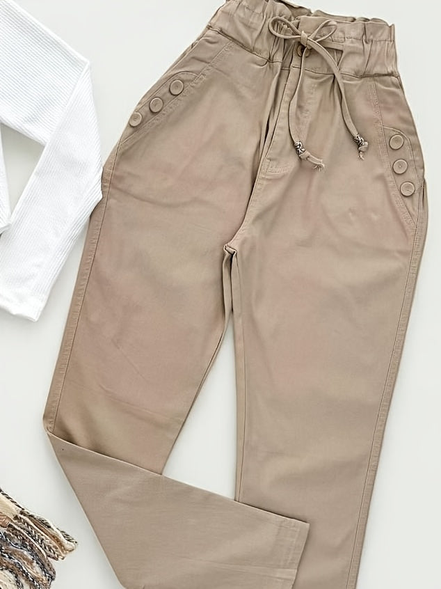 Color Block Women'S Two-Piece Set, Spring/Summer Crew Neck Top, Dark Pants