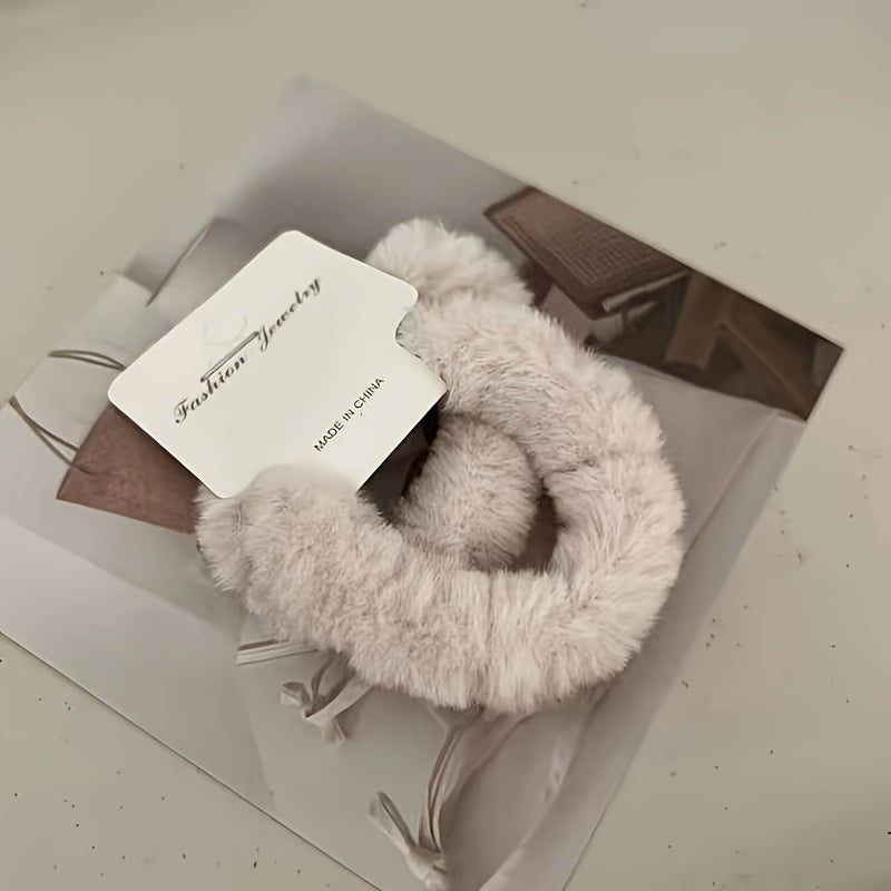 A Set of 6 Plush Hair Ties in a Milk Tea Color Scheme