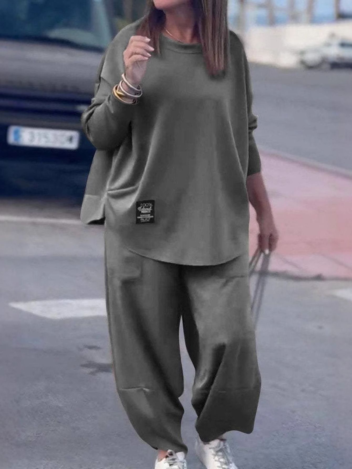 Solid Color Long Sleeve Casual Pants Set