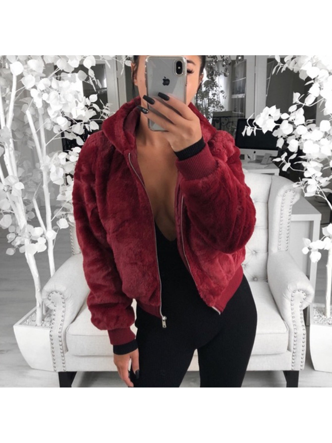 Luxurious Plush Hooded Coat