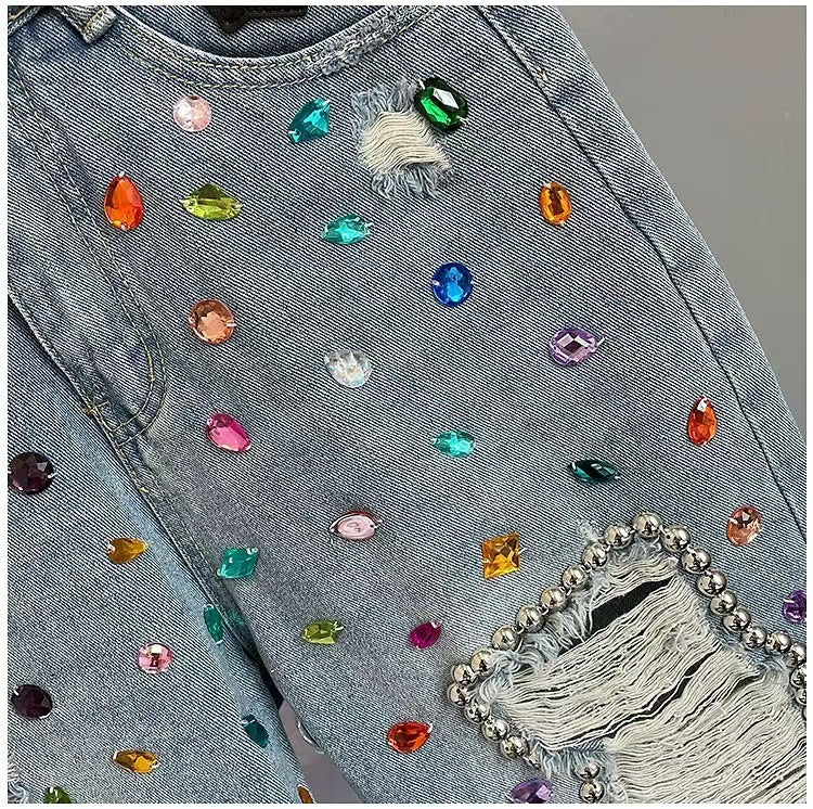 High-Waist Rhinestone Capris