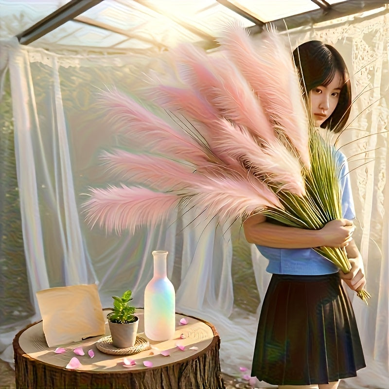 5-heads Super Healing Artificial Large Plaster Fox Grass Plant - 35 inches Tall