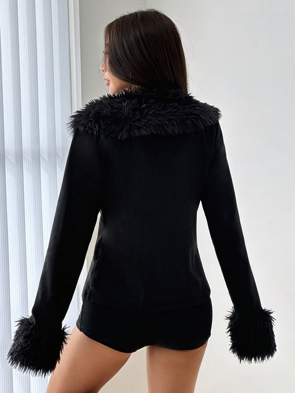 Women'S Y2K Full-Zip Faux Fur Collar Jacket - Elegant Winter Coat with Full-Zip Front Closure, Soft Faux Fur Trim & Full-Length Zipper, Casual To Formal Outerwear For Daily Wear, Parties, Winter Jacket, Party Outfit, Stylish