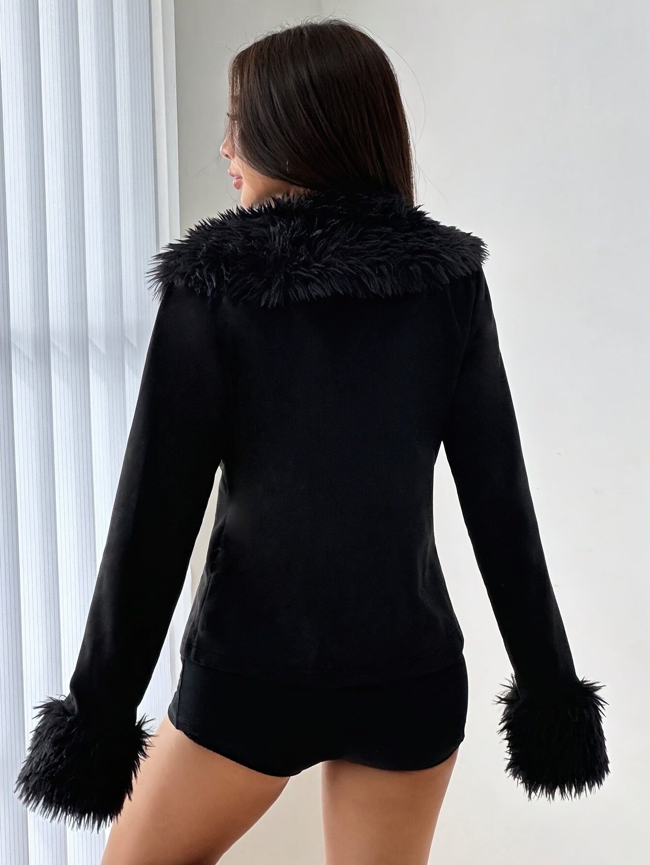 Women'S Y2K Full-Zip Faux Fur Collar Jacket - Elegant Winter Coat with Full-Zip Front Closure, Soft Faux Fur Trim & Full-Length Zipper, Casual To Formal Outerwear For Daily Wear, Parties, Winter Jacket, Party Outfit, Stylish
