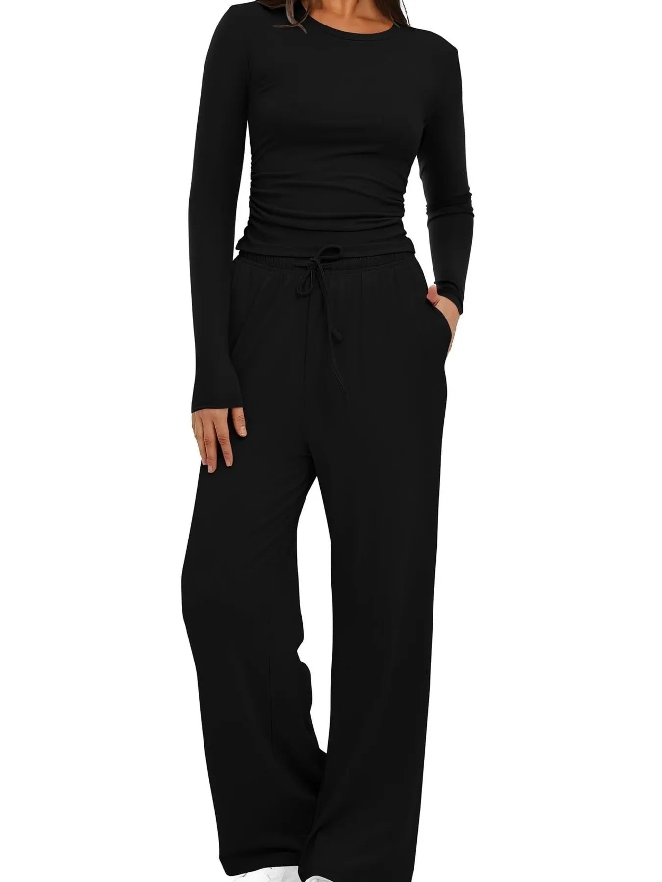 Round Neck Long Sleeve Top and Pants Set