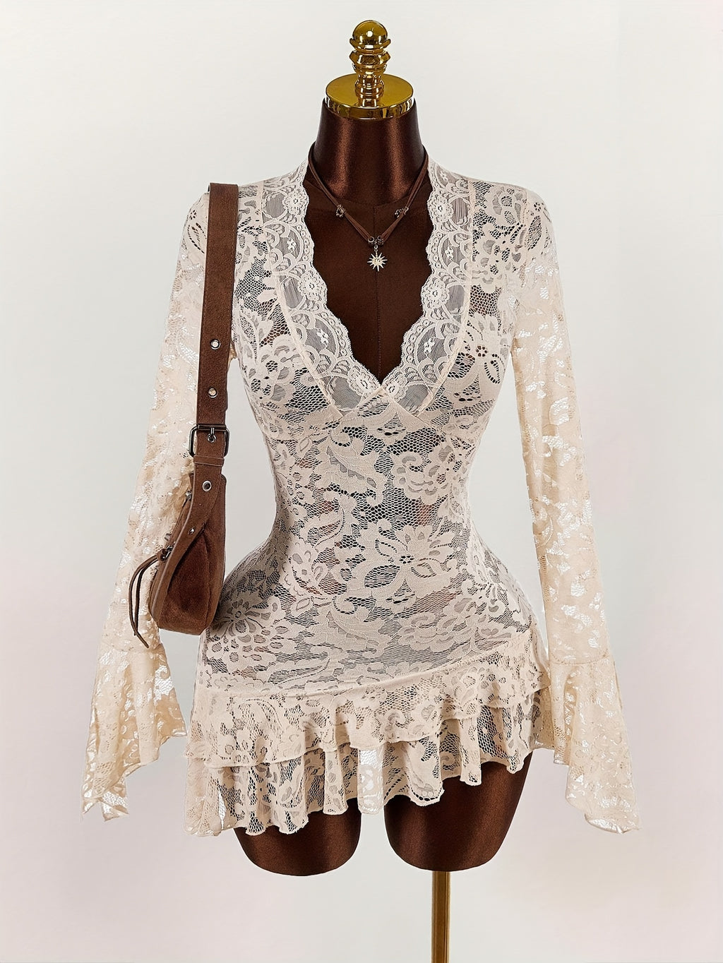 Women'S Bohemian Party & Festival Dress - Sheer V-Neck Mini Dress, Form-Fitting Party Outfit for Nightclub, Beach, Casual Outings - Lightweight Summer Dress for Women, Nightclub Attire, Elegant Design, Delicate Detailing, Boh