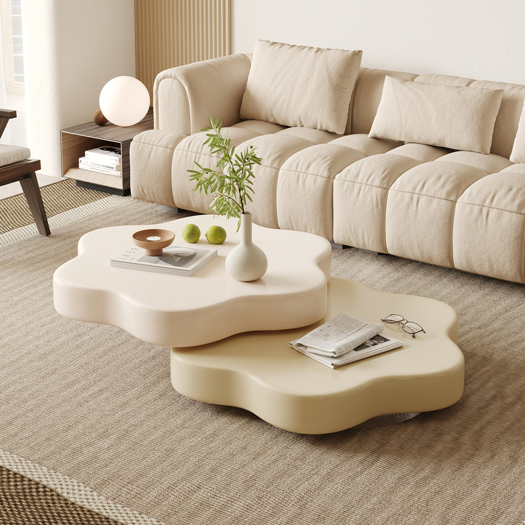 1pcs Italian cream style light luxury modern coffee table, flower double layer rotatable living room small household table, creative design sofa side table