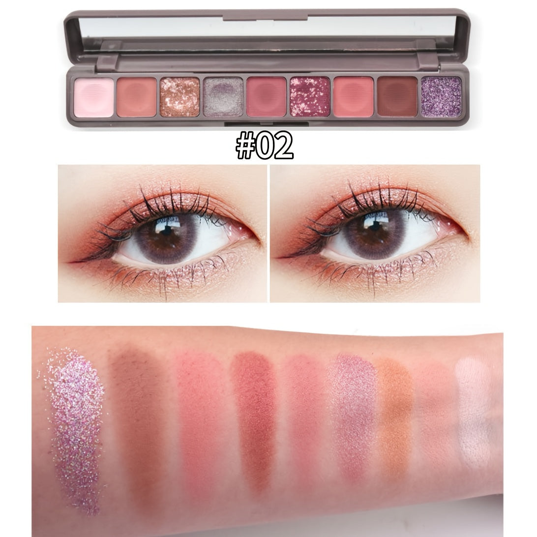 9-Color Glitter Eyeshadow Palette with Shimmer & Metallic Finishes