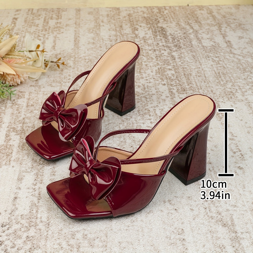Chunky Heel Slip-On Sandals with Bow Detail