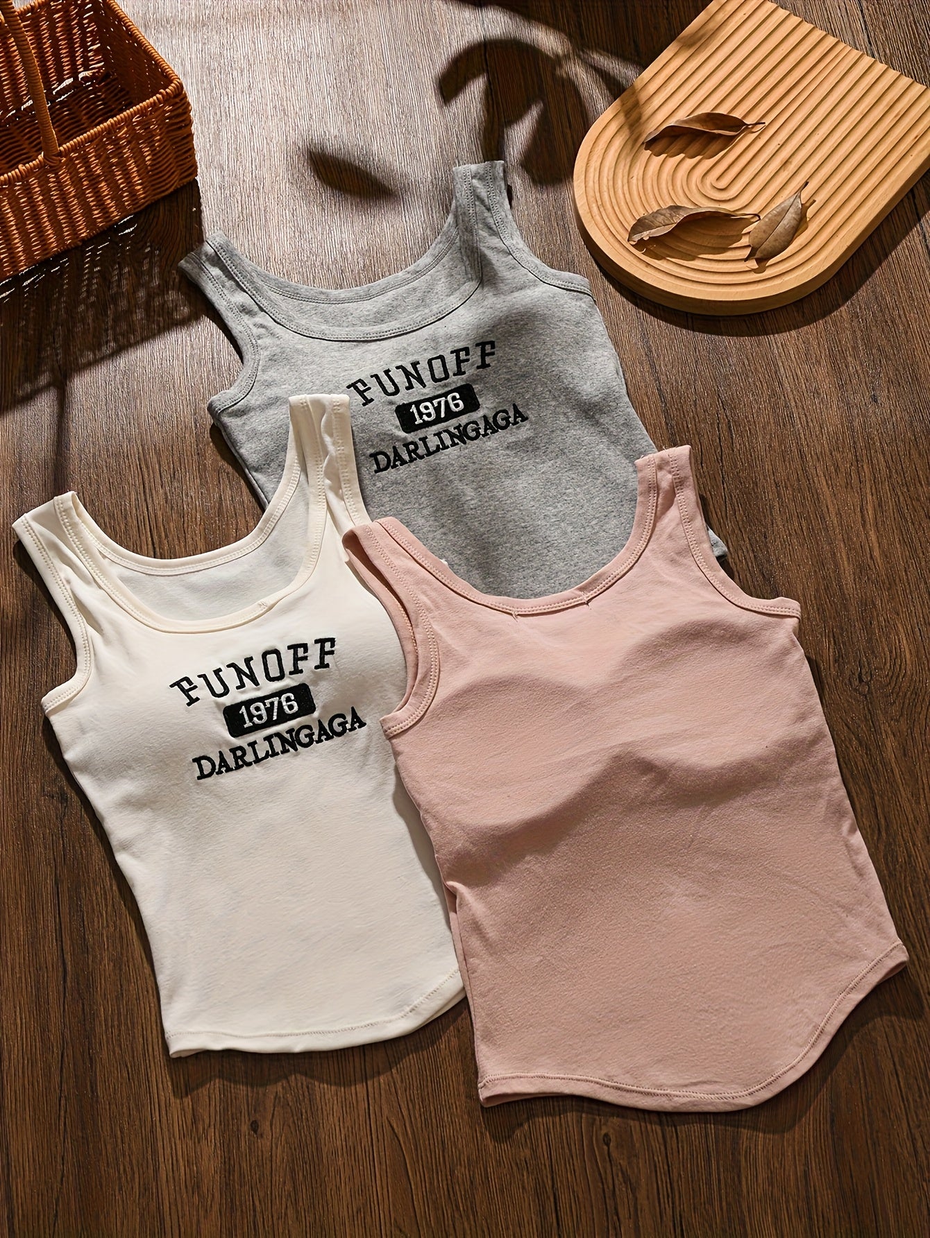 3pcs Set of Embroidered Bralette Camisole with Design