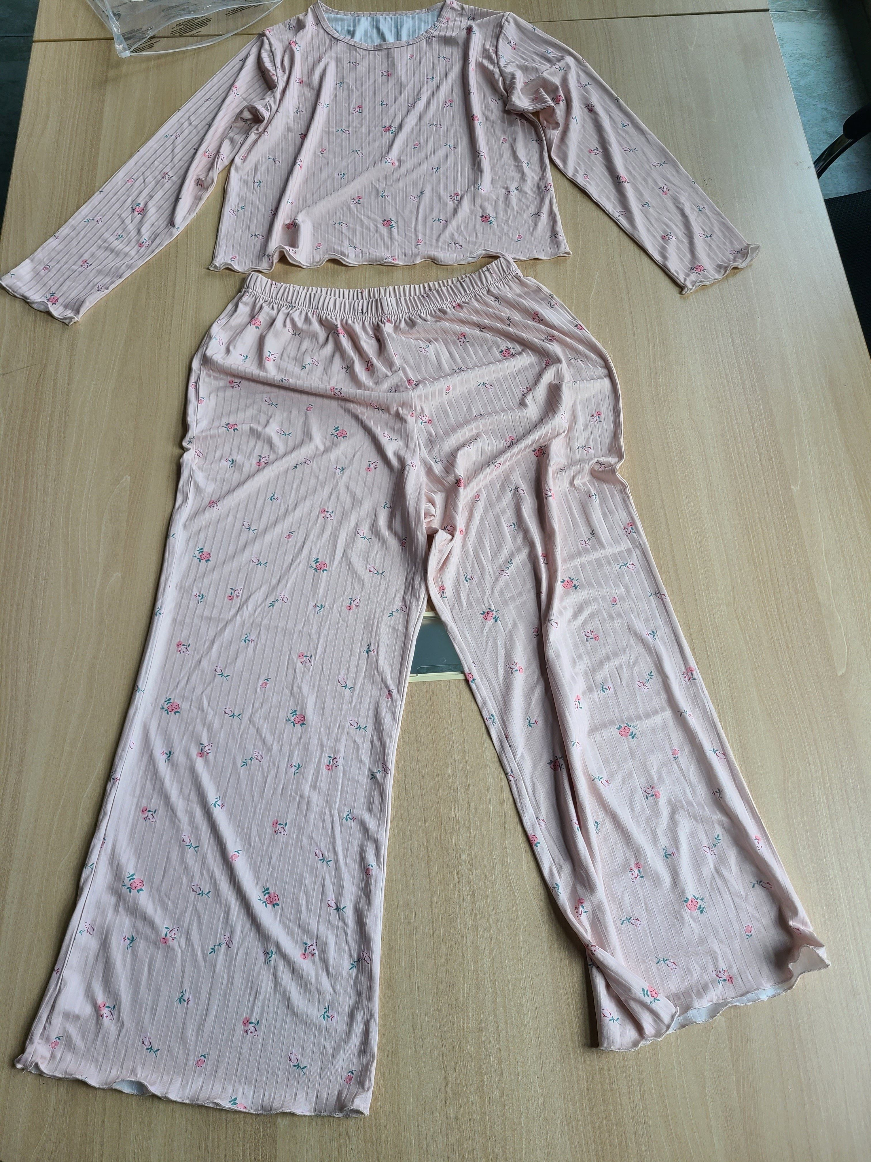 Floral Print Textured Fabric Long Sleeve Pantsuit for Autumn and Winter