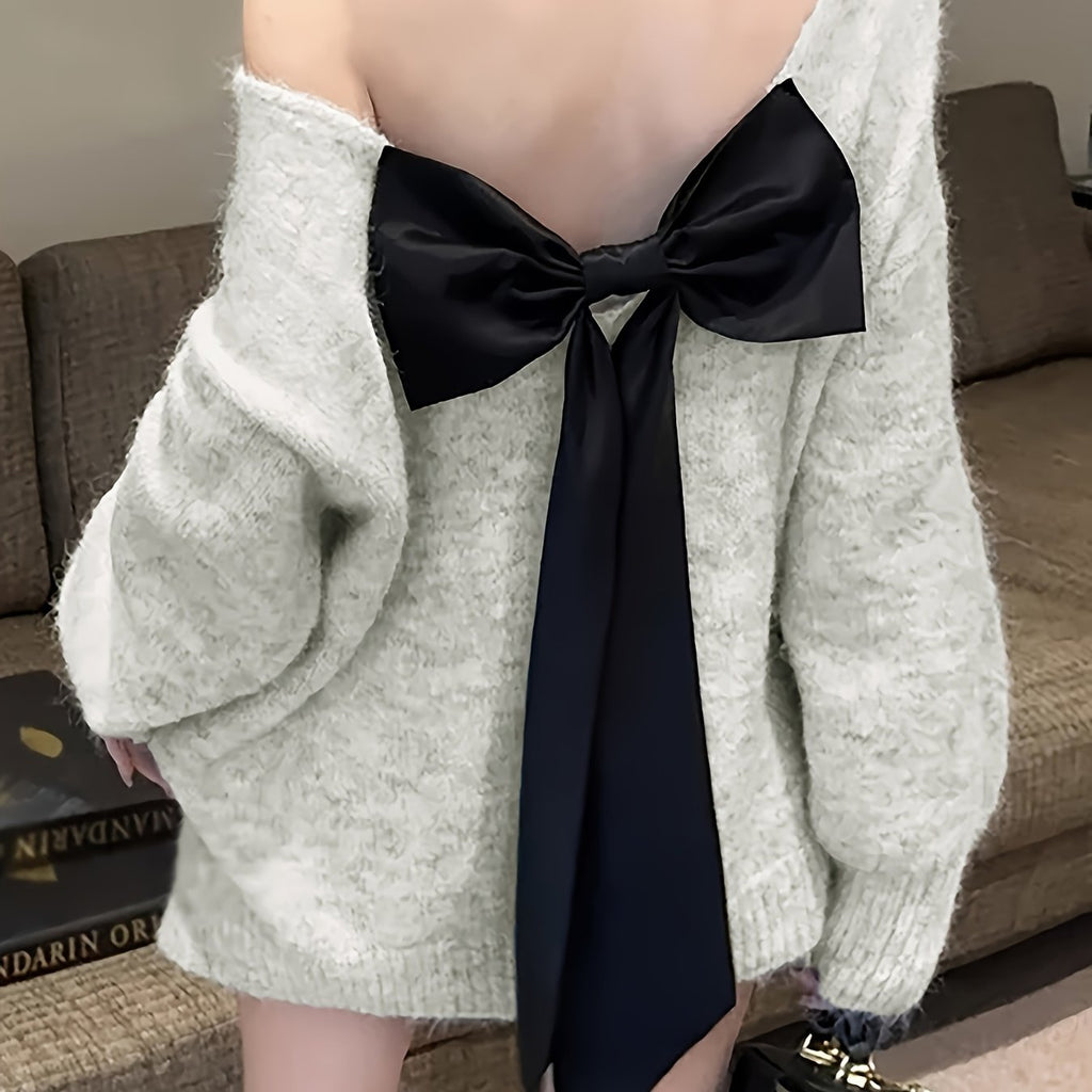Casual Off-the-Shoulder Bow Sweater