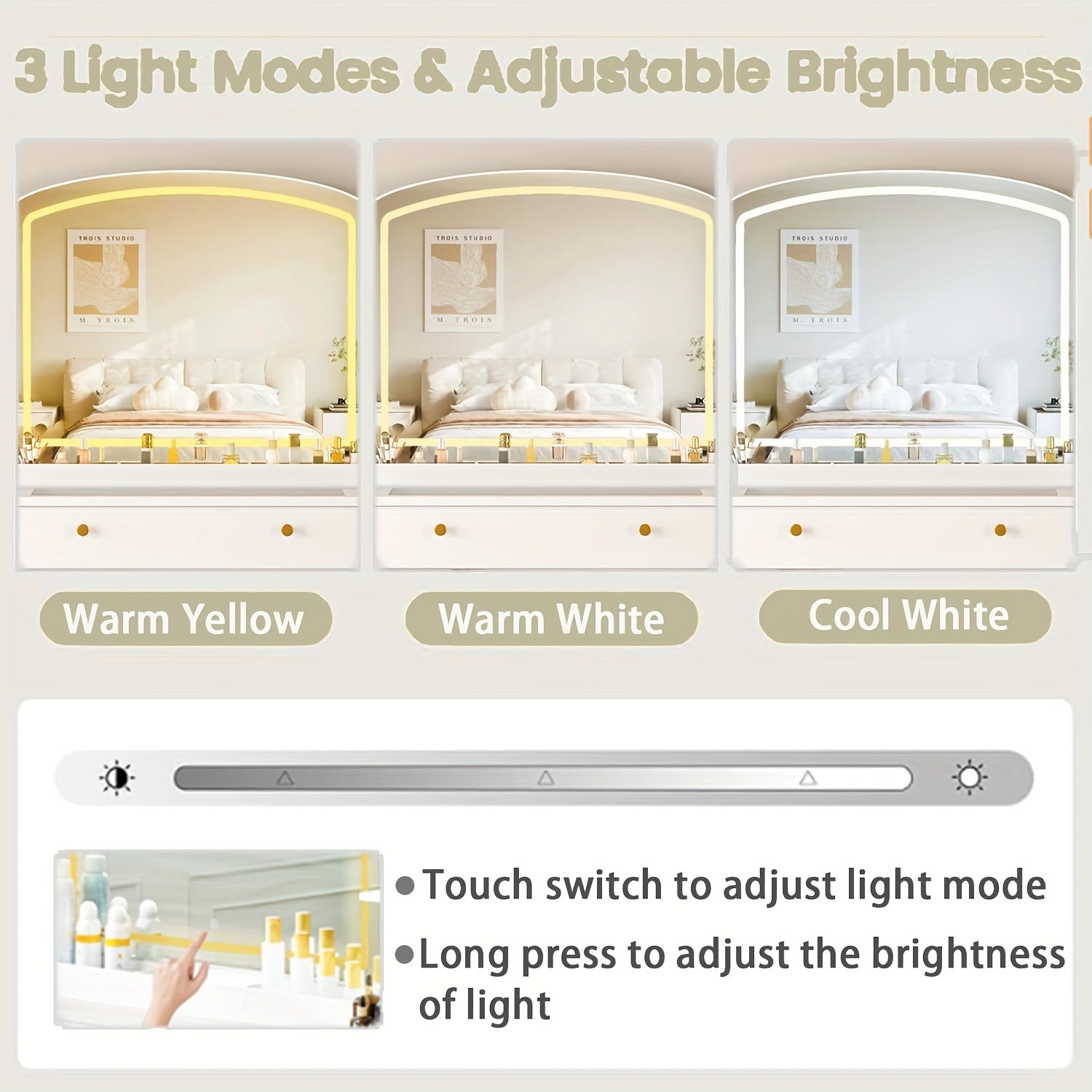 Modern White Makeup Vanity Desk with Large LED Mirror & Charging Station