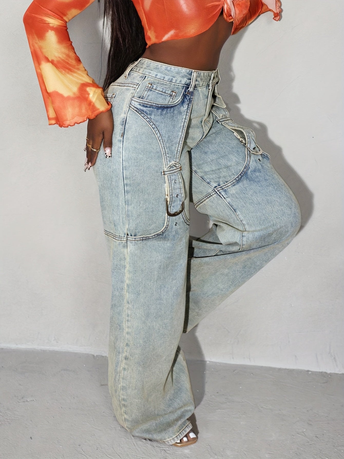 Loose Buckled Wide Leg Pants