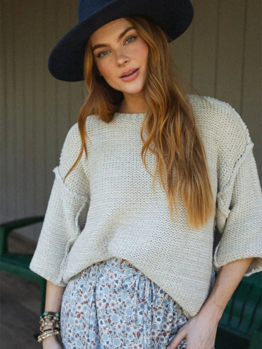 Round Neck Oversized Knit Top with Relaxed Fit