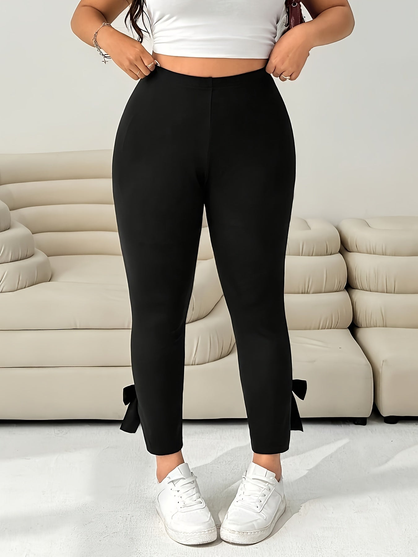 Black Leggings with Back Slit & Bow Detail