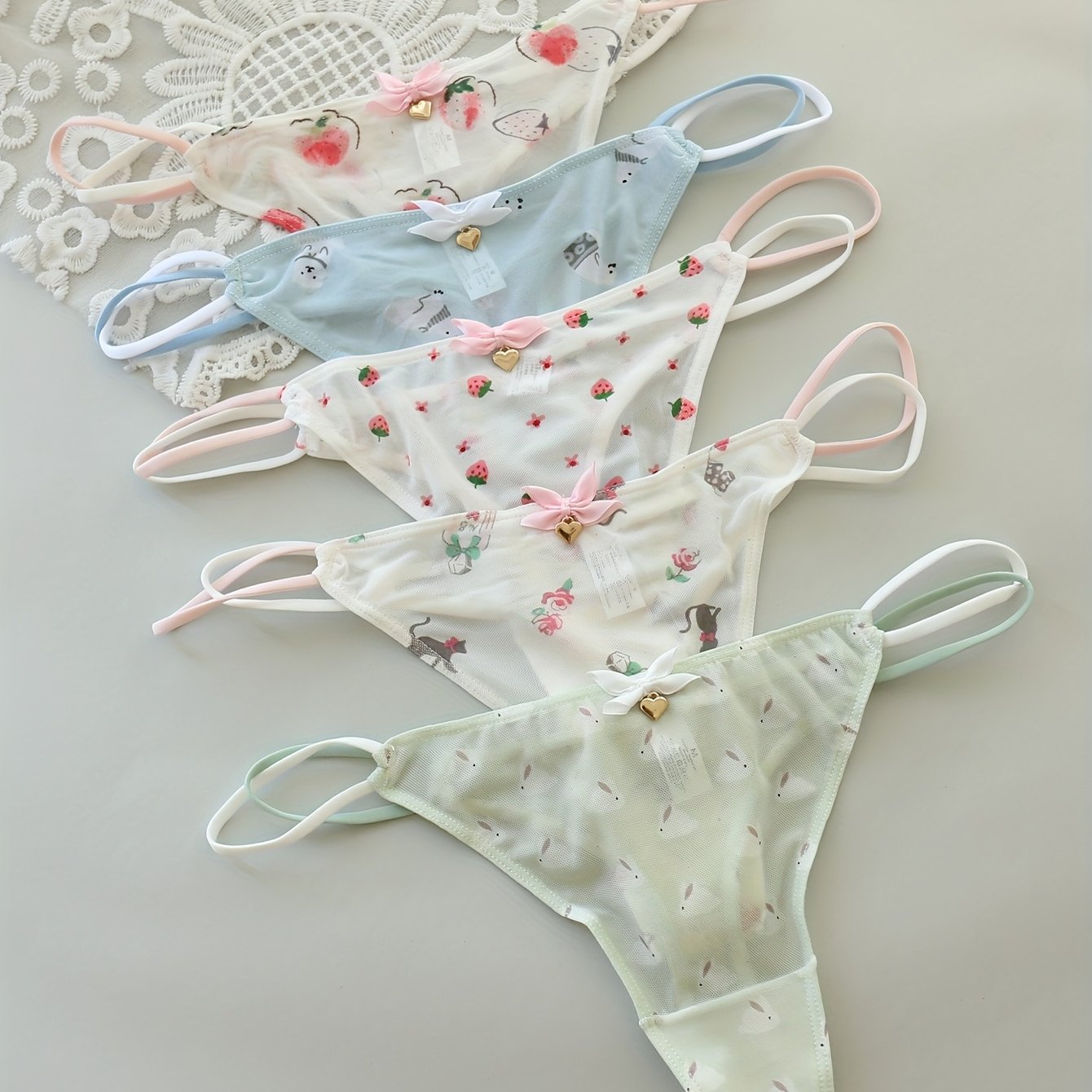 {5-Pack} Low-Rise Sheer Thong Underwear