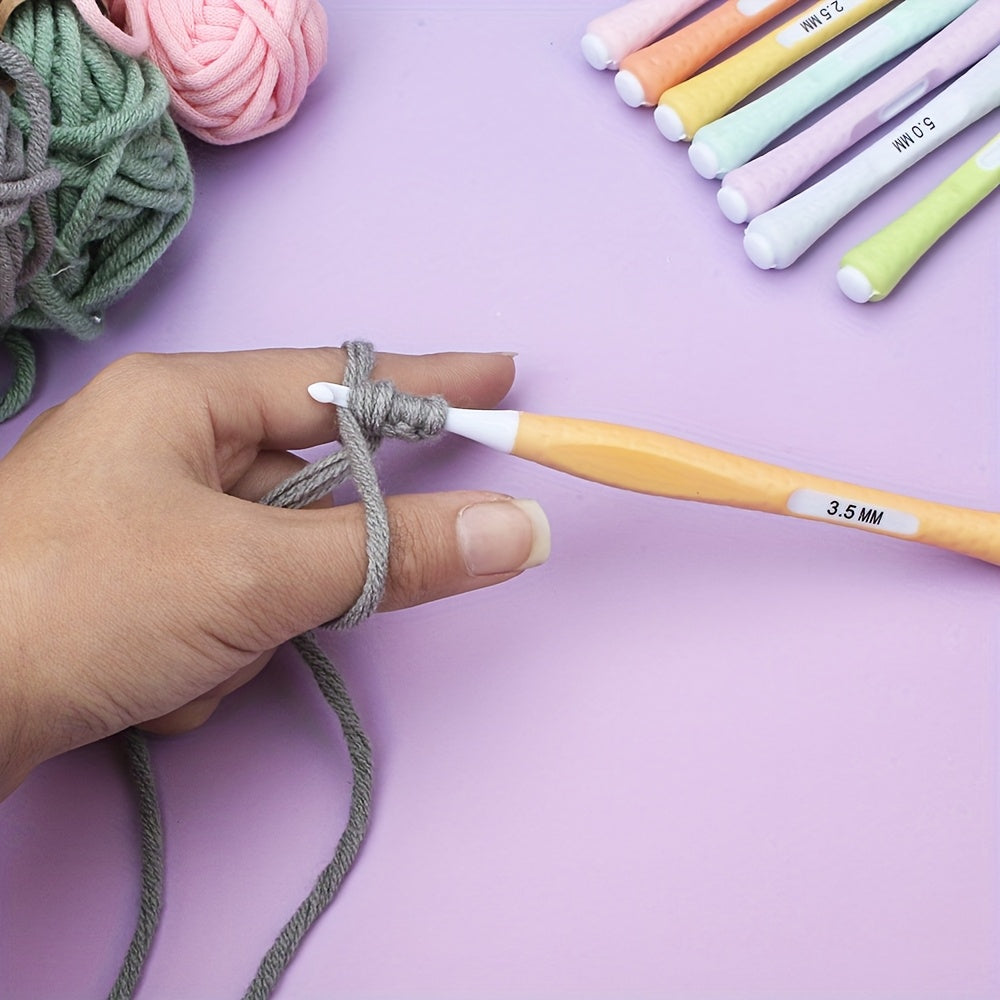 8pcs Candy Color Soft Handle ABS Crochet Hooks