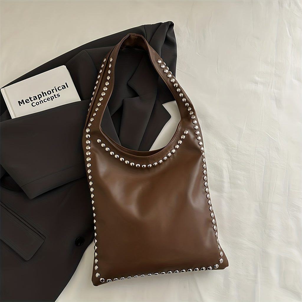 Women's Retro Punk Gothic Handbag - Edgy Shoulder Tote with Zipper Closure, White/Black Handheld Bag, Punk Style Purse for Casual & Formal Outfits, Durable Everyday Shoulder Bag