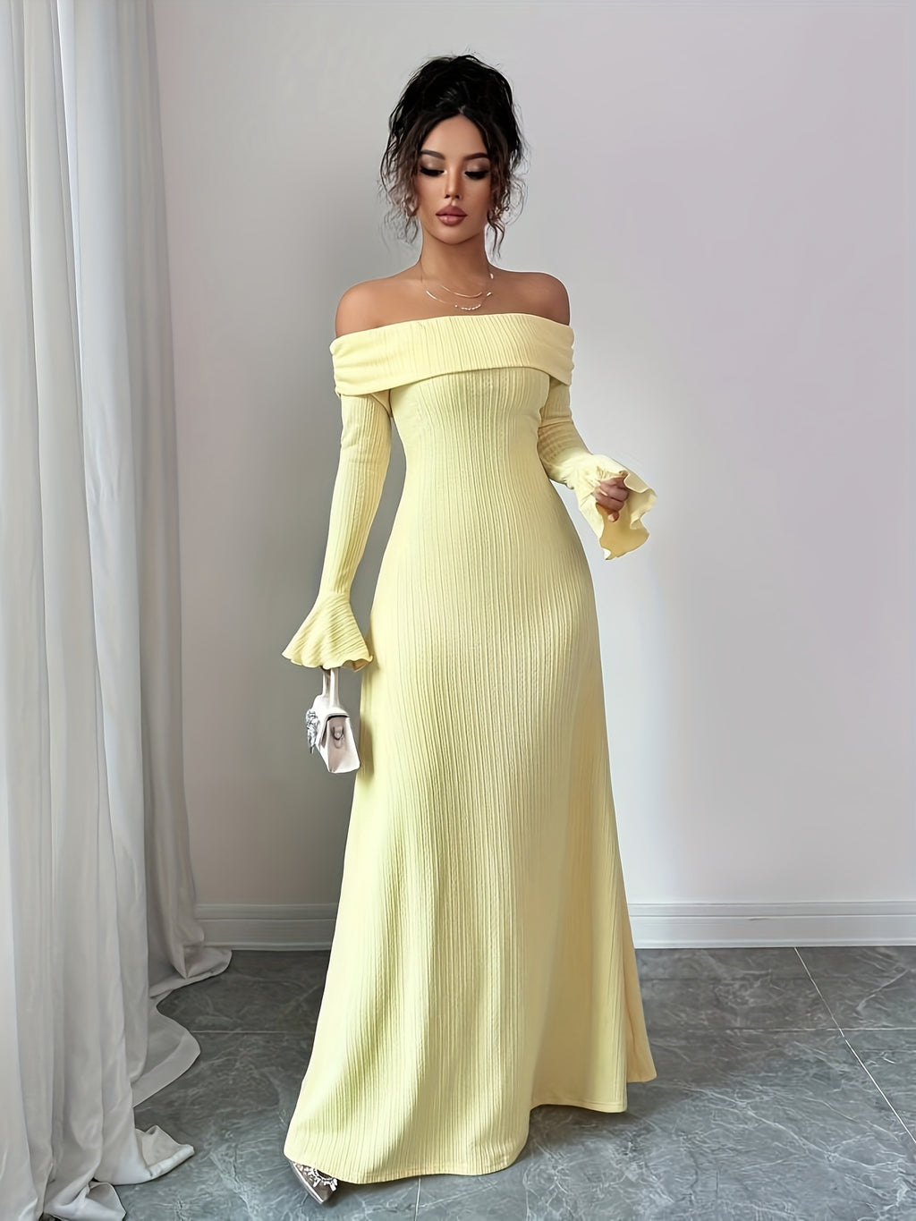 Elegant Off-the-Shoulder/One-Shoulder Long Sleeve Dress