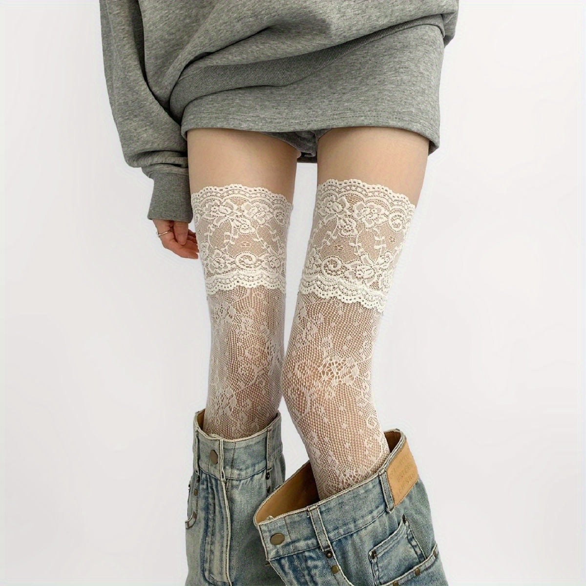 Over-The-Knee Socks with Lace Trim