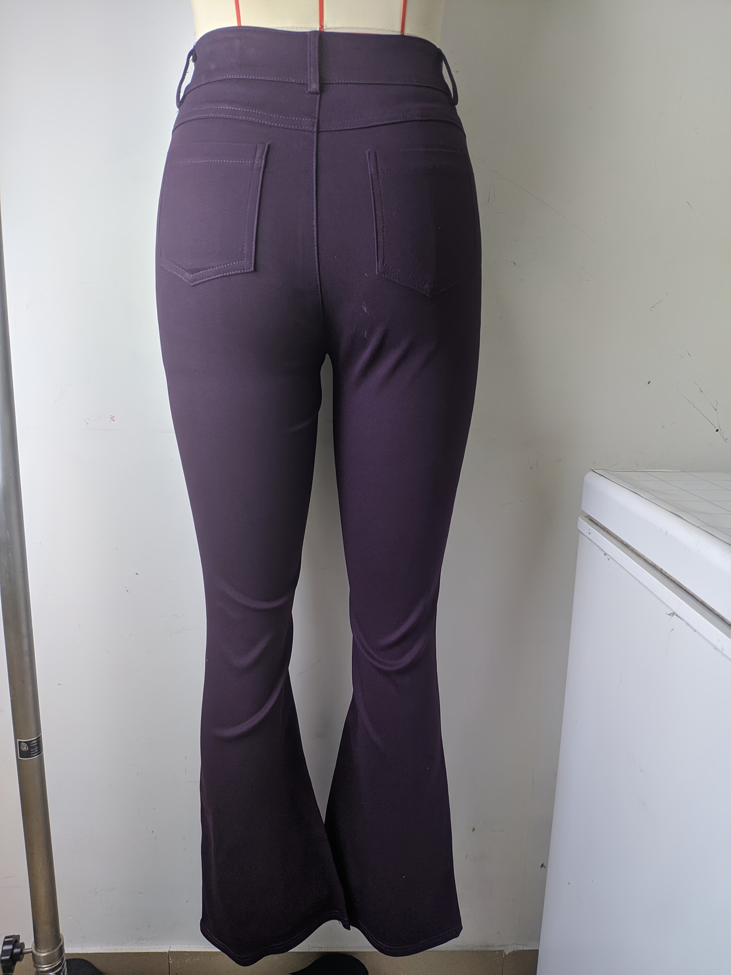 Women's Elegant High-Waist Black Denim Flare Jeans - Stretchy, Bell Bottom with Slash Pockets and Button Closure, Versatile All-Season Wear