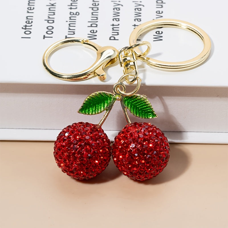 Rhinestone Cherry Keychain