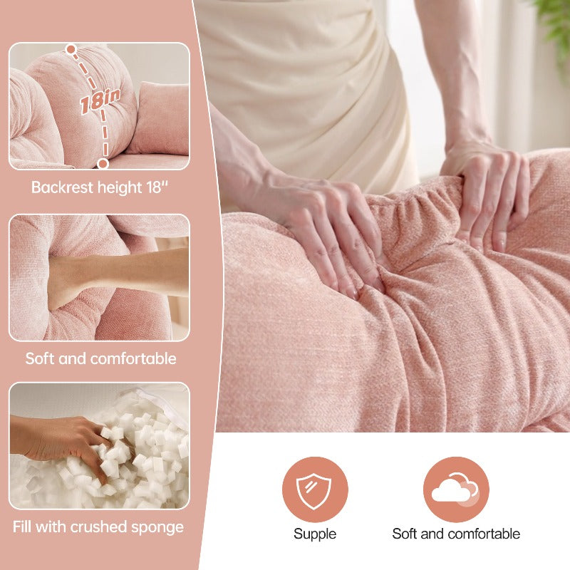 Pink L-Shaped Sectional Sofa with Ottoman