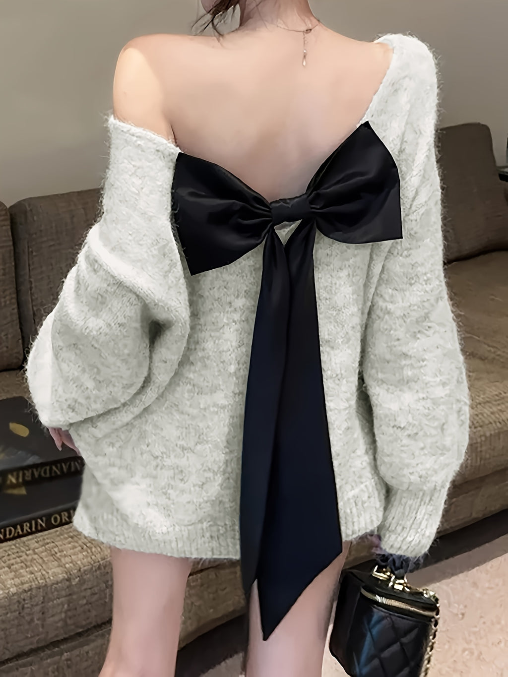 Casual Off-the-Shoulder Bow Sweater