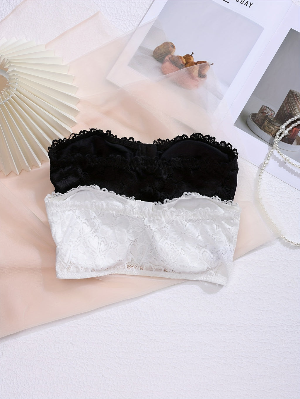 Lace Strapless Bras with Front Closure {2pcs}