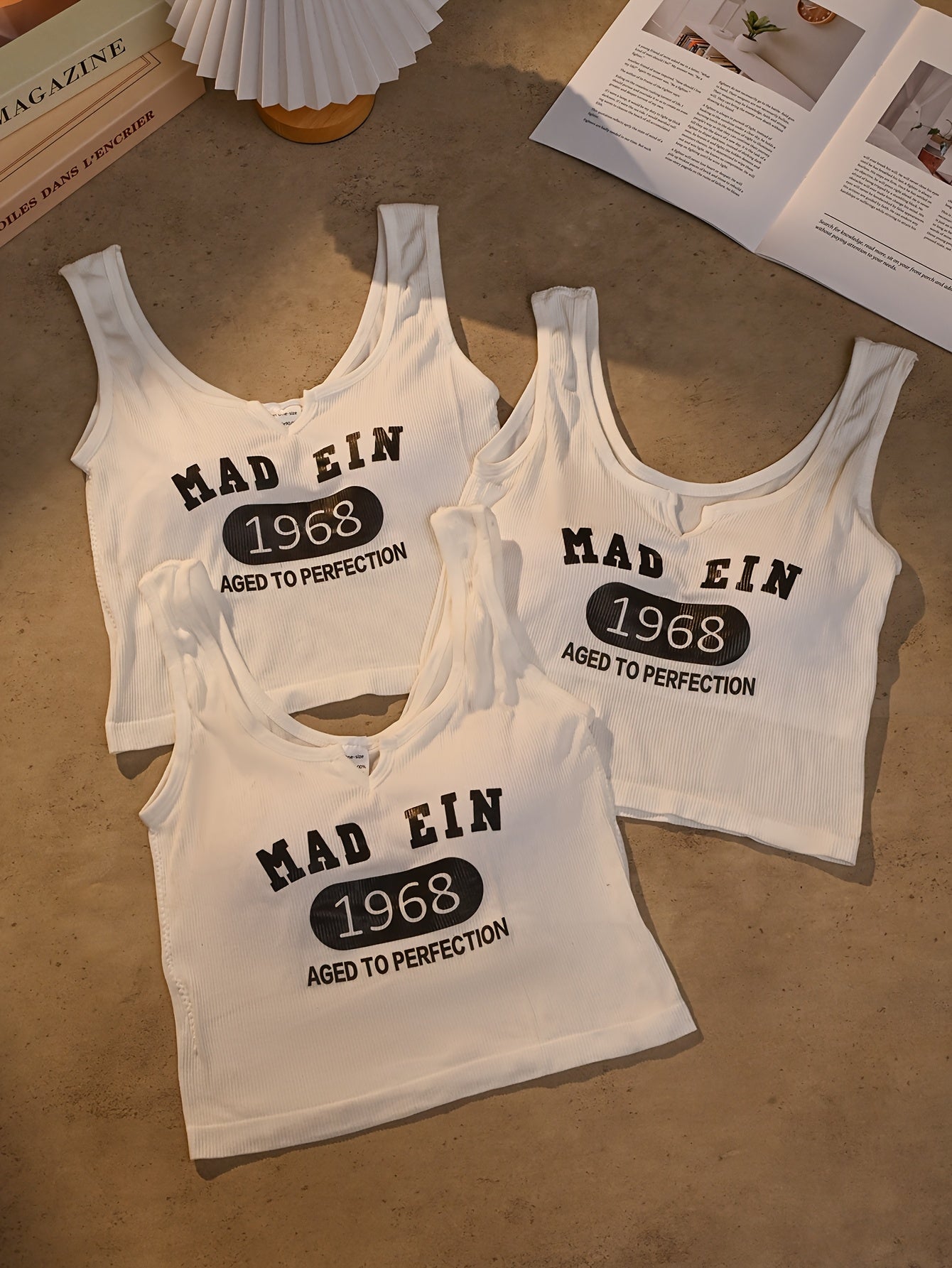 {3pcs} Sleeveless V-Neck Tank Tops with Built-In Bra Pads