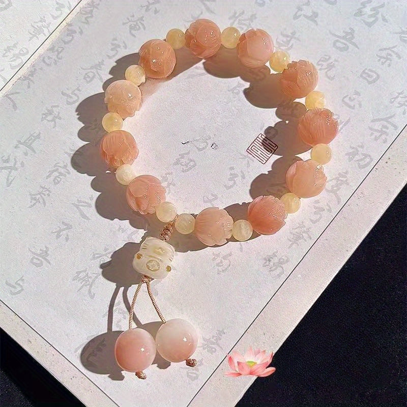 Peach Blossom Koi Bracelet with Floral Charm