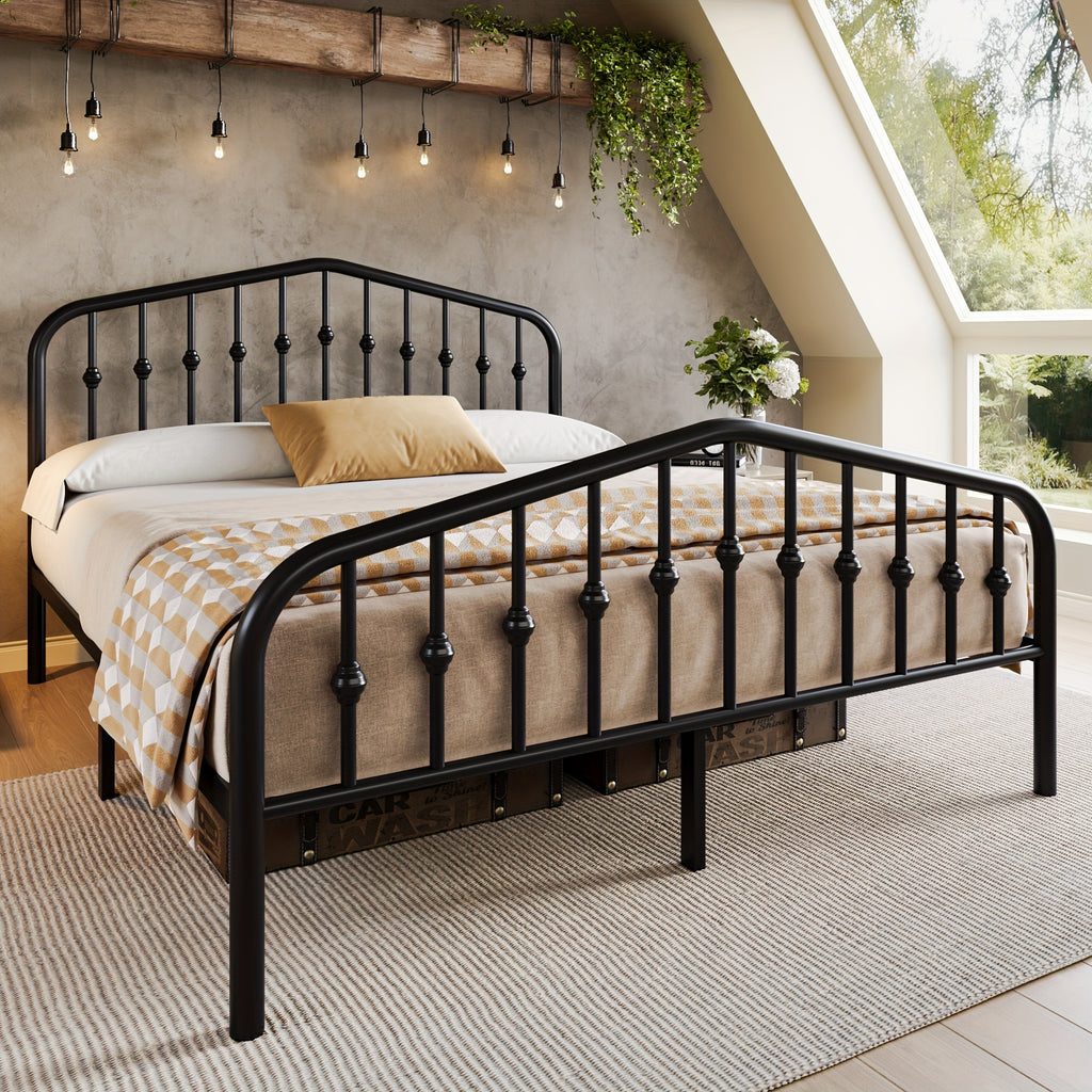 14'' Queen Size Heavy-Duty Wrought Iron Bed Frame
