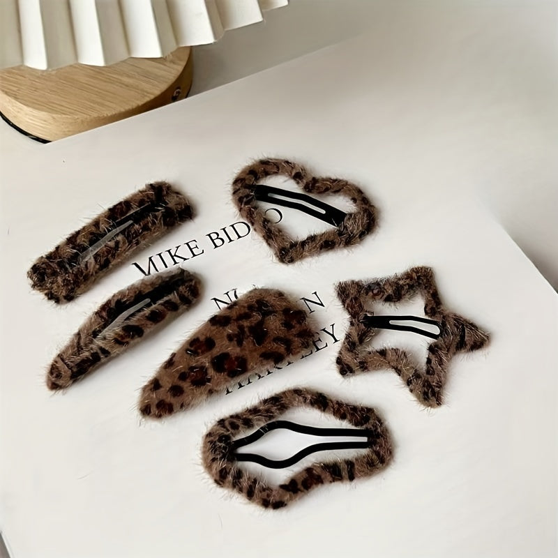 6pcs/7pcs/12pcs Mixed Set Vintage Leopard Print Hairband and Claw Clips