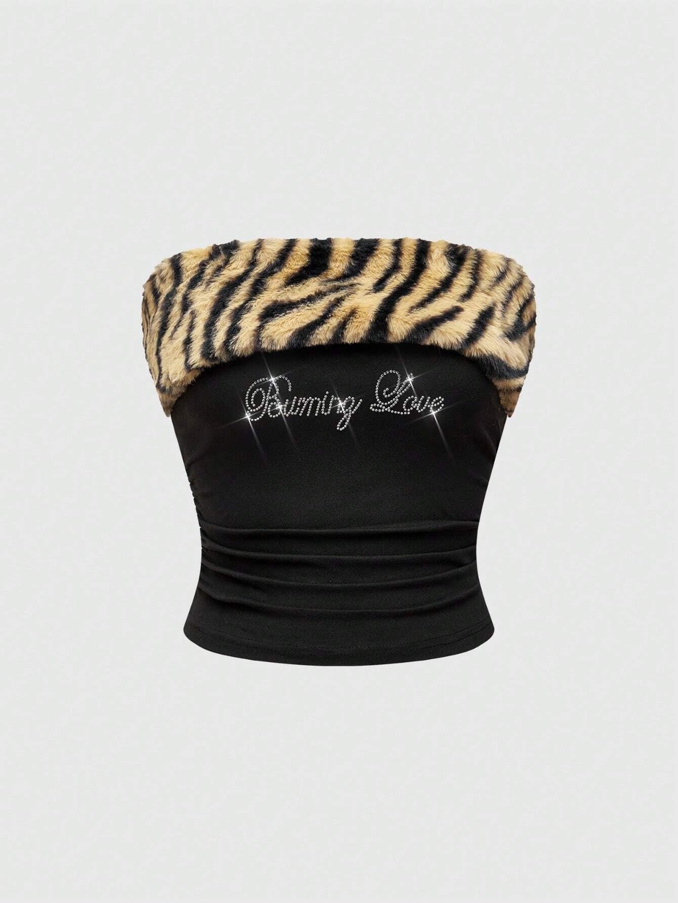 "Burning Love" Tiger Fur & Rhinestone Tube Top