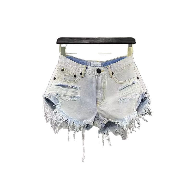 Raw Hem Distressed A-Line Denim Shorts