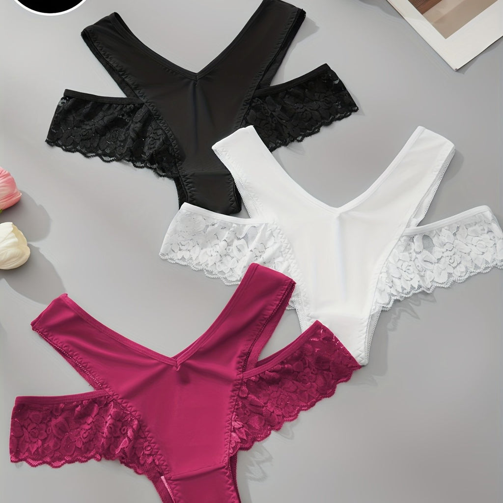 {3pcs} Briefs with Lace Cut-Out Design