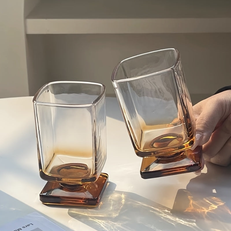 Square Glass Cups with Maillard Brown Tapered Design