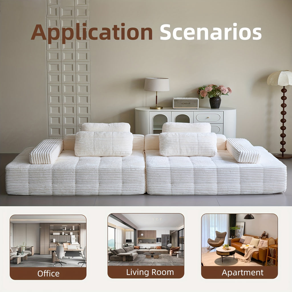 110.24-inch Modular Combination Sofa, U-shaped Living Room Sofa, Striped Fabric Four-seater Soft Cushion Sofa for Living Room And Bedroom (corduroy), No Need to Disassemble (black, Gray)