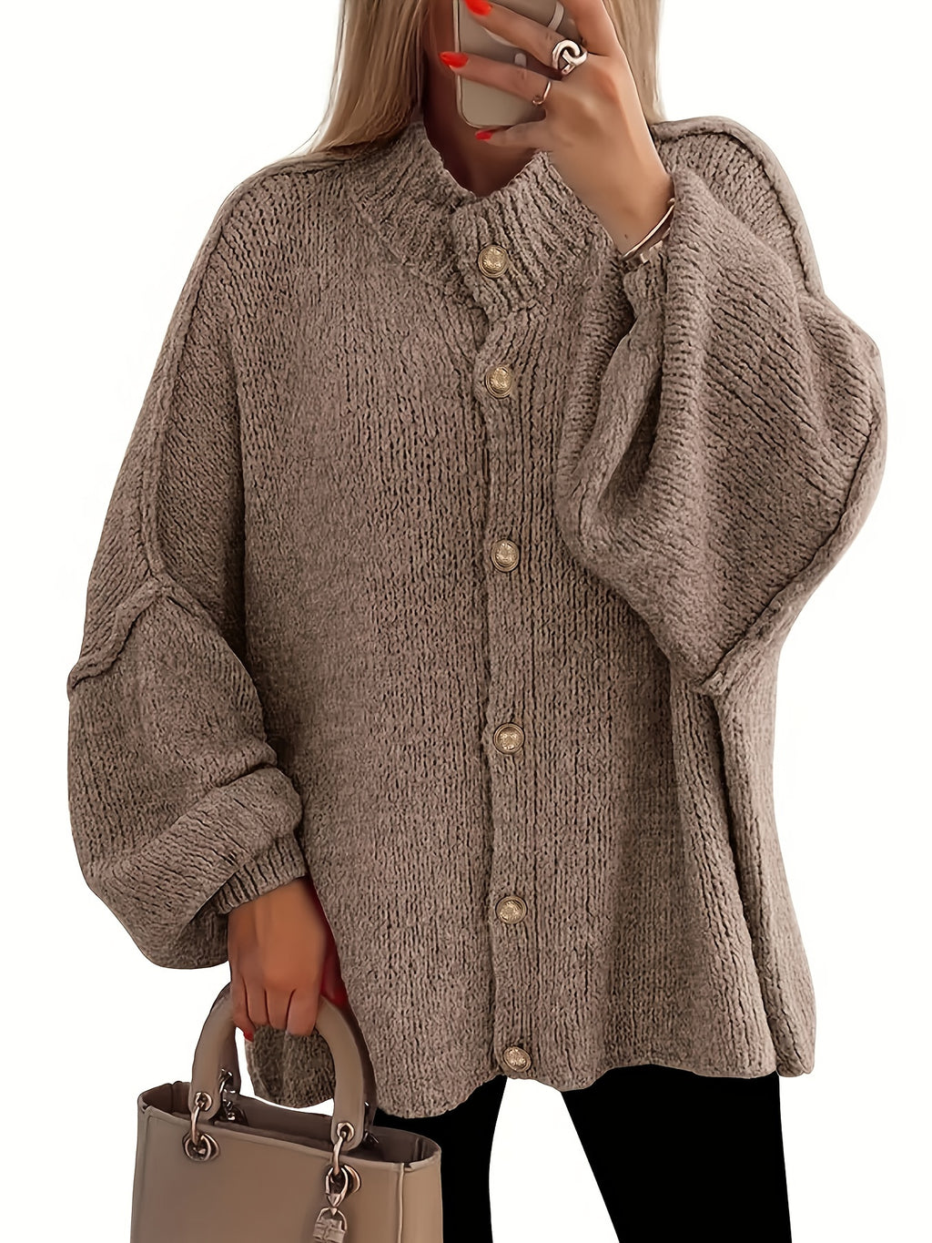 Elegant Casual Brown Button-Front Pullover Sweater