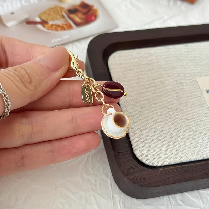 Coffee Cup Keychain with Zipper Closure