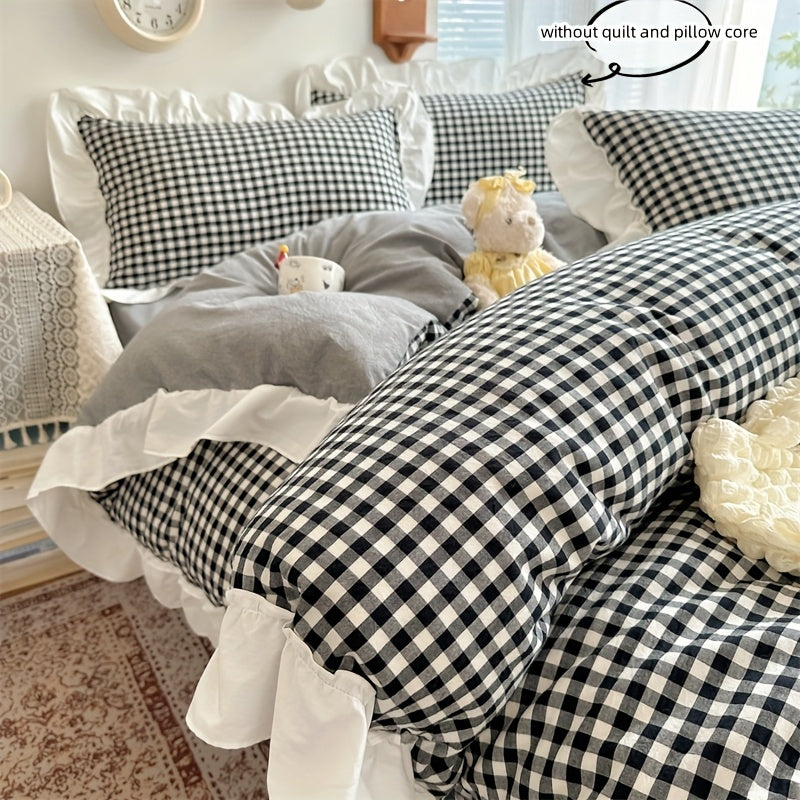 Black and White Plaid Print Bedding Set Includes Duvet Cover and Pillowcases