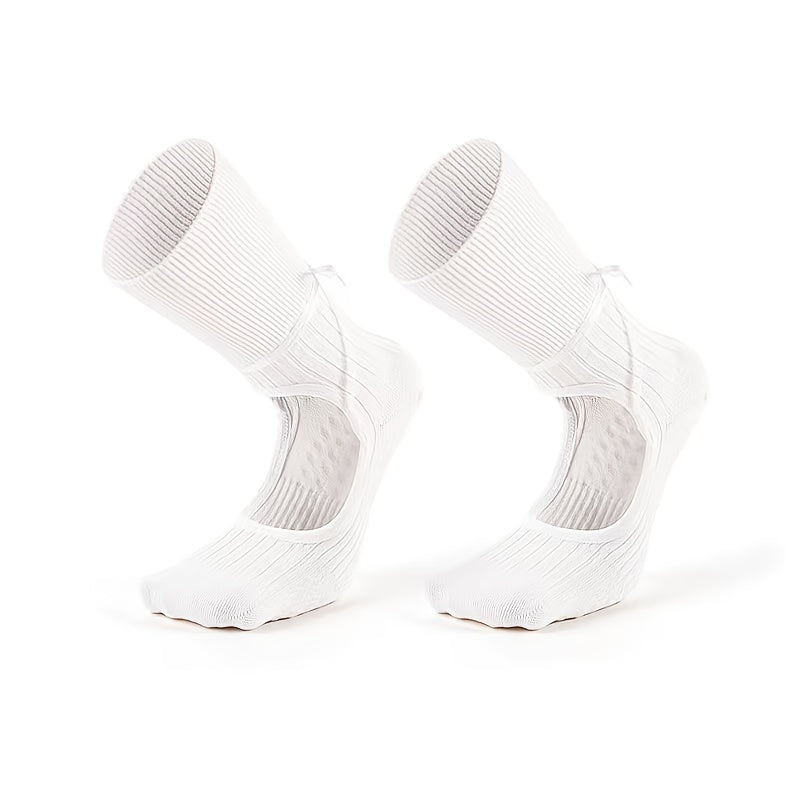 Non-Slip Mid-Calf Socks with Adjustable Strap & Bow Ribbon