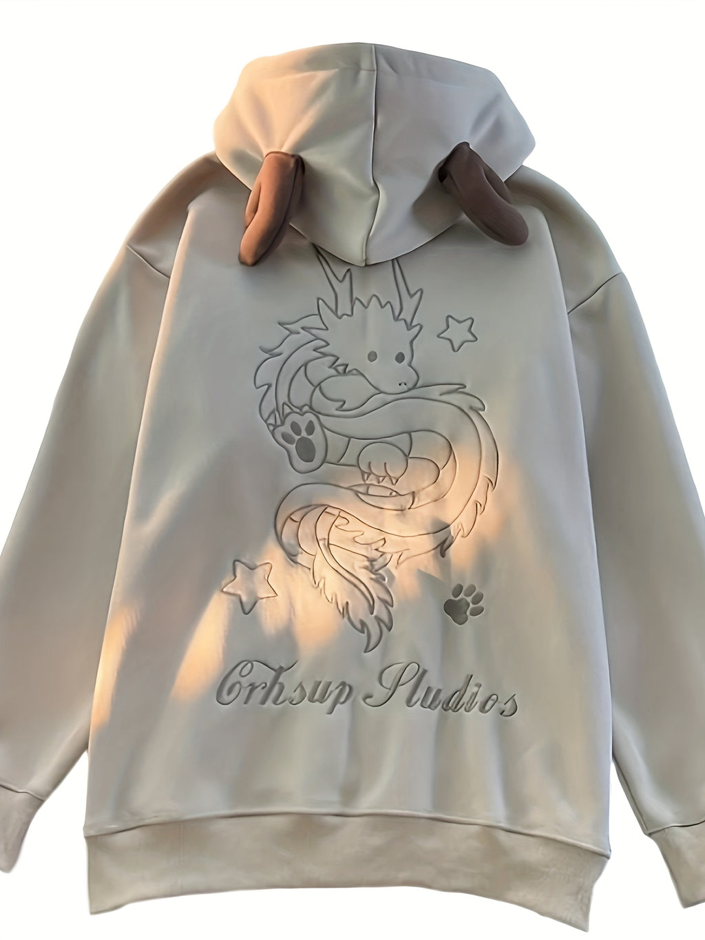 Women's Thick Fleece-Lined Hooded Sweatshirt with Intricate Dragon & Star Embroidery - Cozy Winter Pullover, Machine Washable Casual Outerwear, Cute Sweatshirts, Autumn Wardrobe, Trendy Hooded Top, Soft Fabric Construction