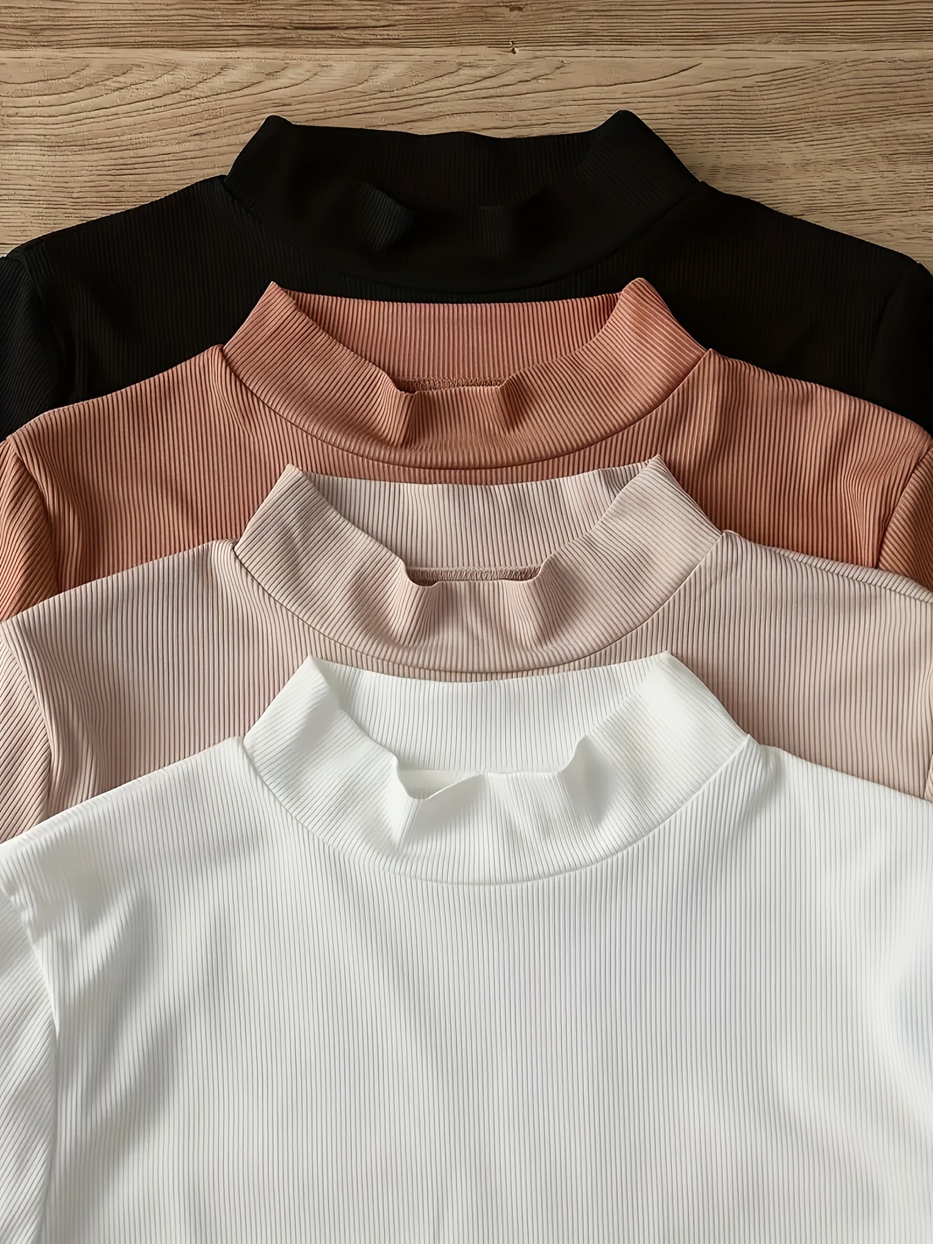 High-Neck Long Sleeve T-Shirt Set {4pcs}