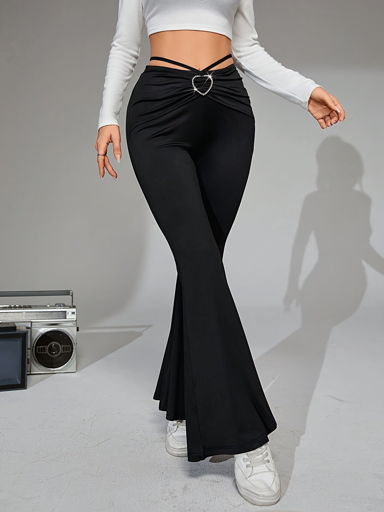 Heart Gathered Waist Flare Leg Pants