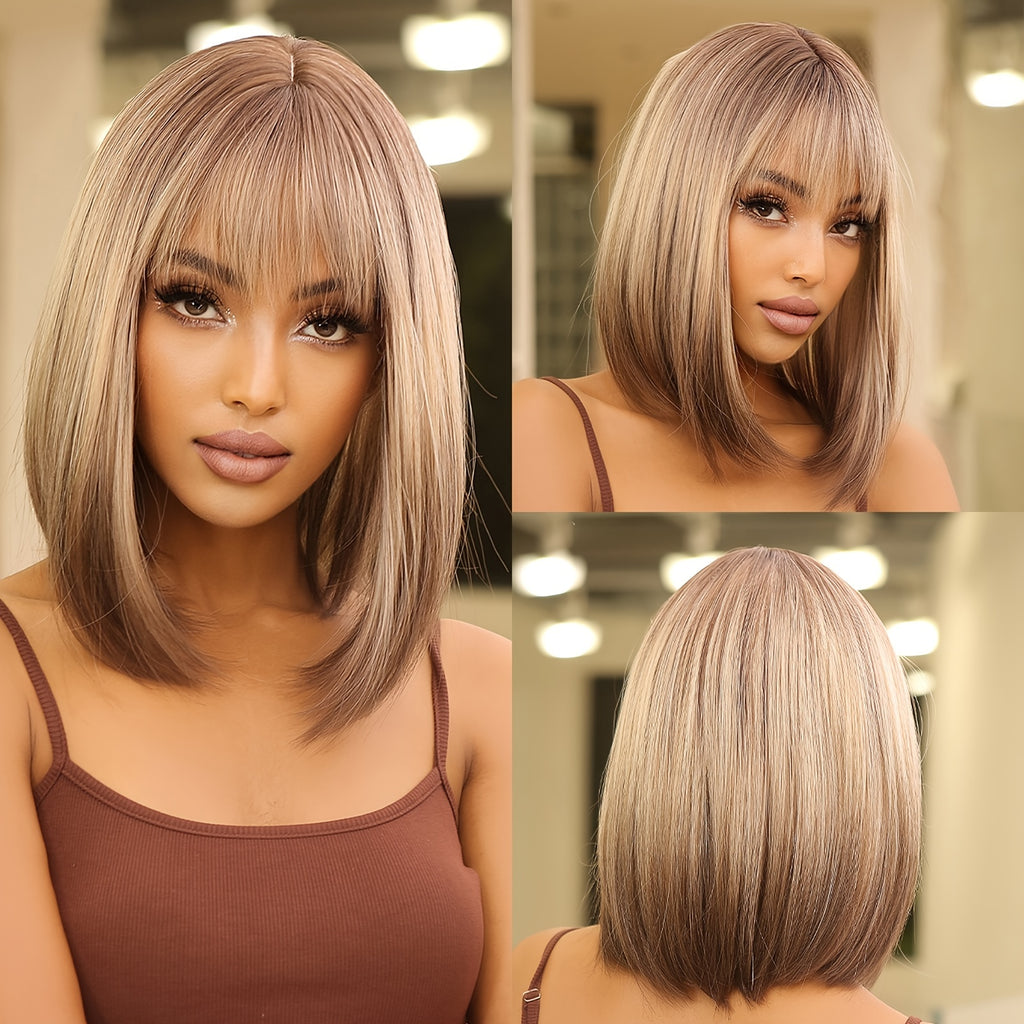 Elegant 14 inch Gray Ombre Brown Bob Wig