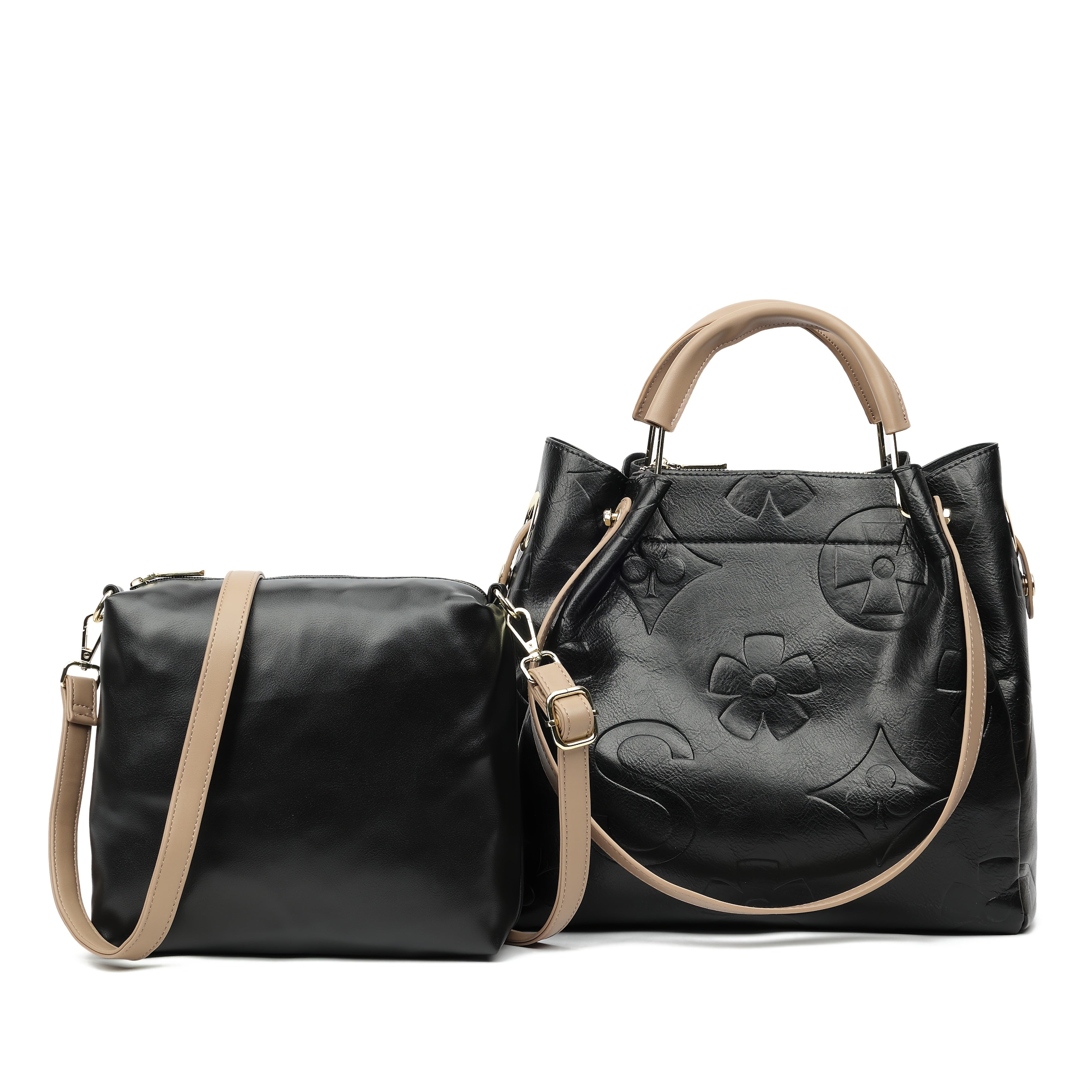 Floral Embossed Synthetic Leather Satchel Handbag